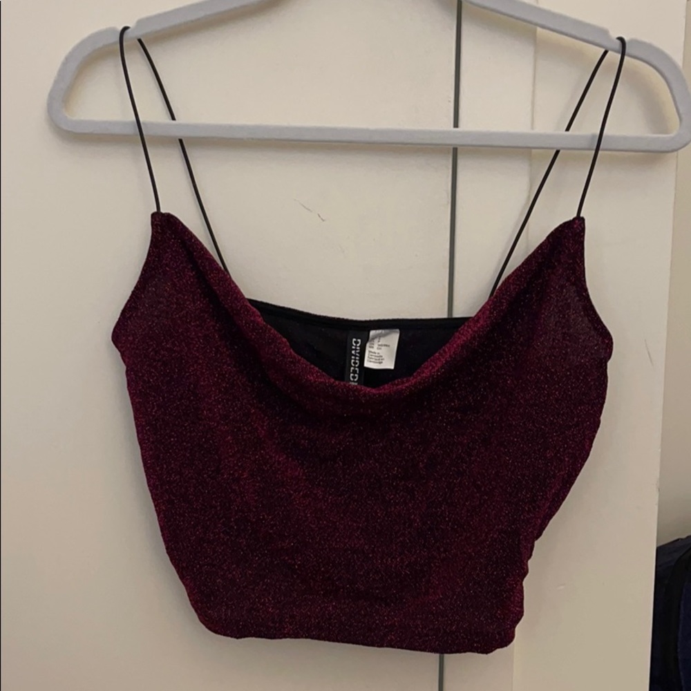 New Shimmer Purple Cowl Neck Crop Top
